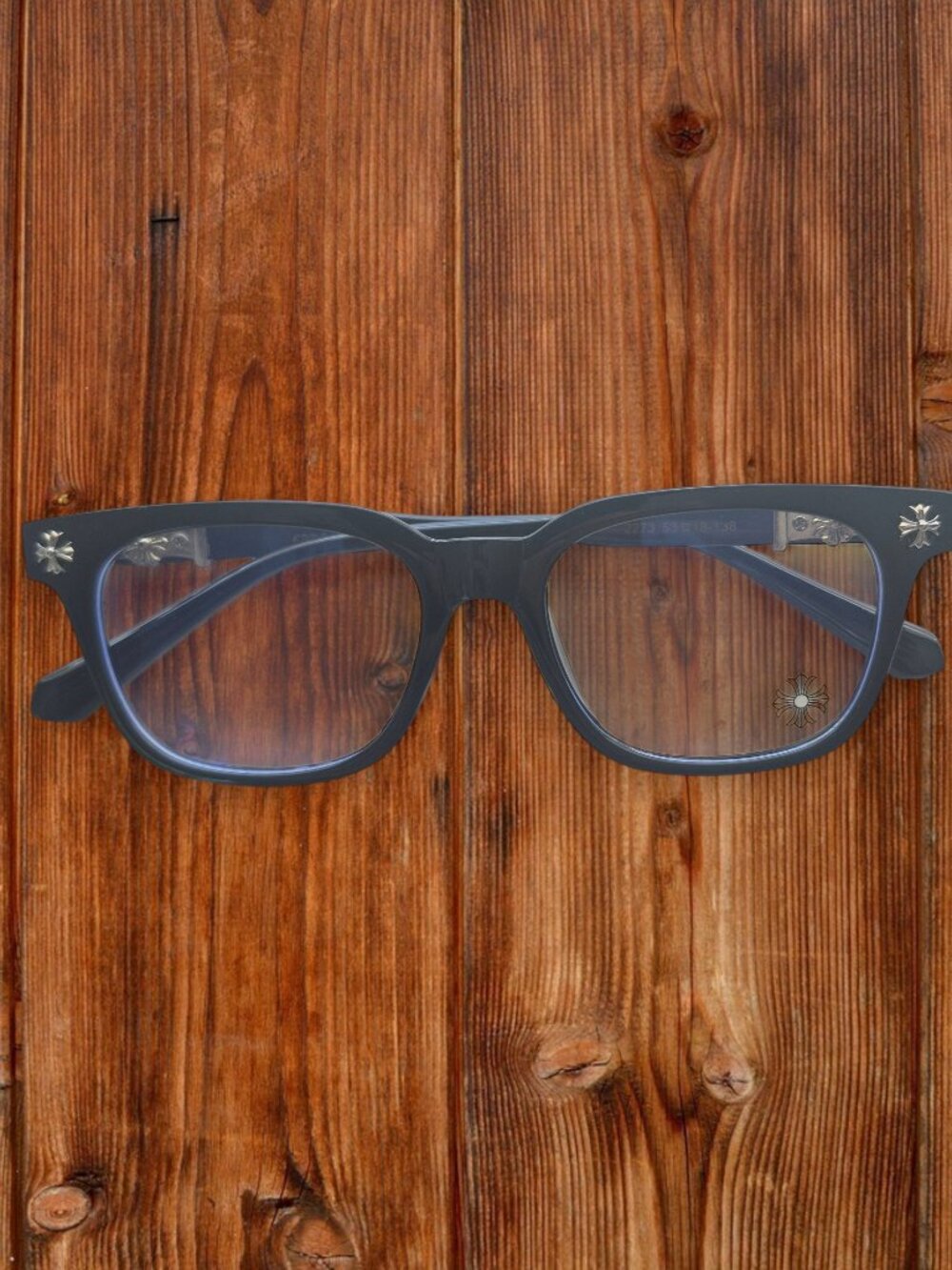 Chrome Hearts Black Frame Glasses with Silver Metal Embellishes